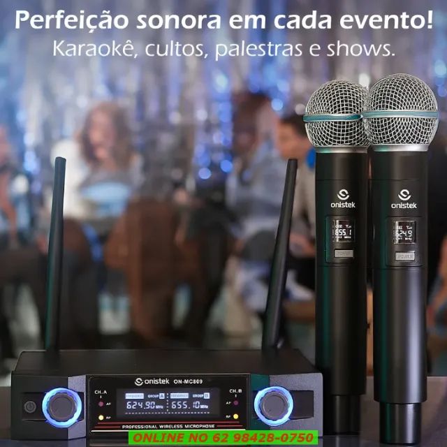 Microfone Sem Fio Duplo Uhf Hi Fi Dinamico Display Digital karaoke - Foto 2
