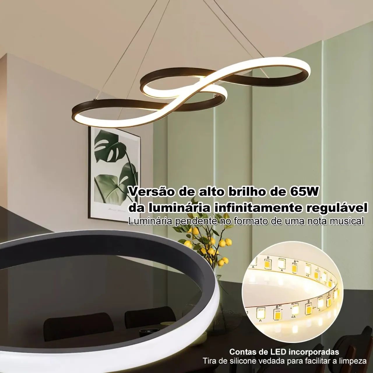 Lustre Led Pendente preto com controle  - Foto 2