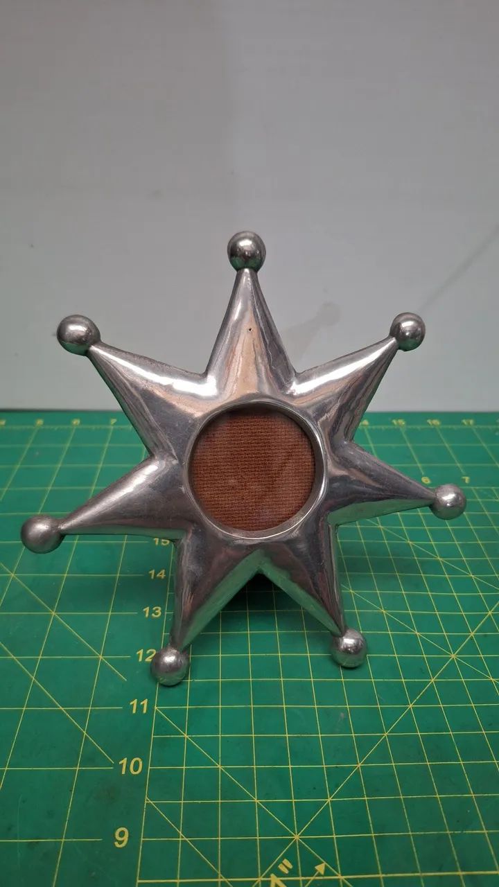 Lindo porta-retrato em alumínio fundido estilo estrela xerife