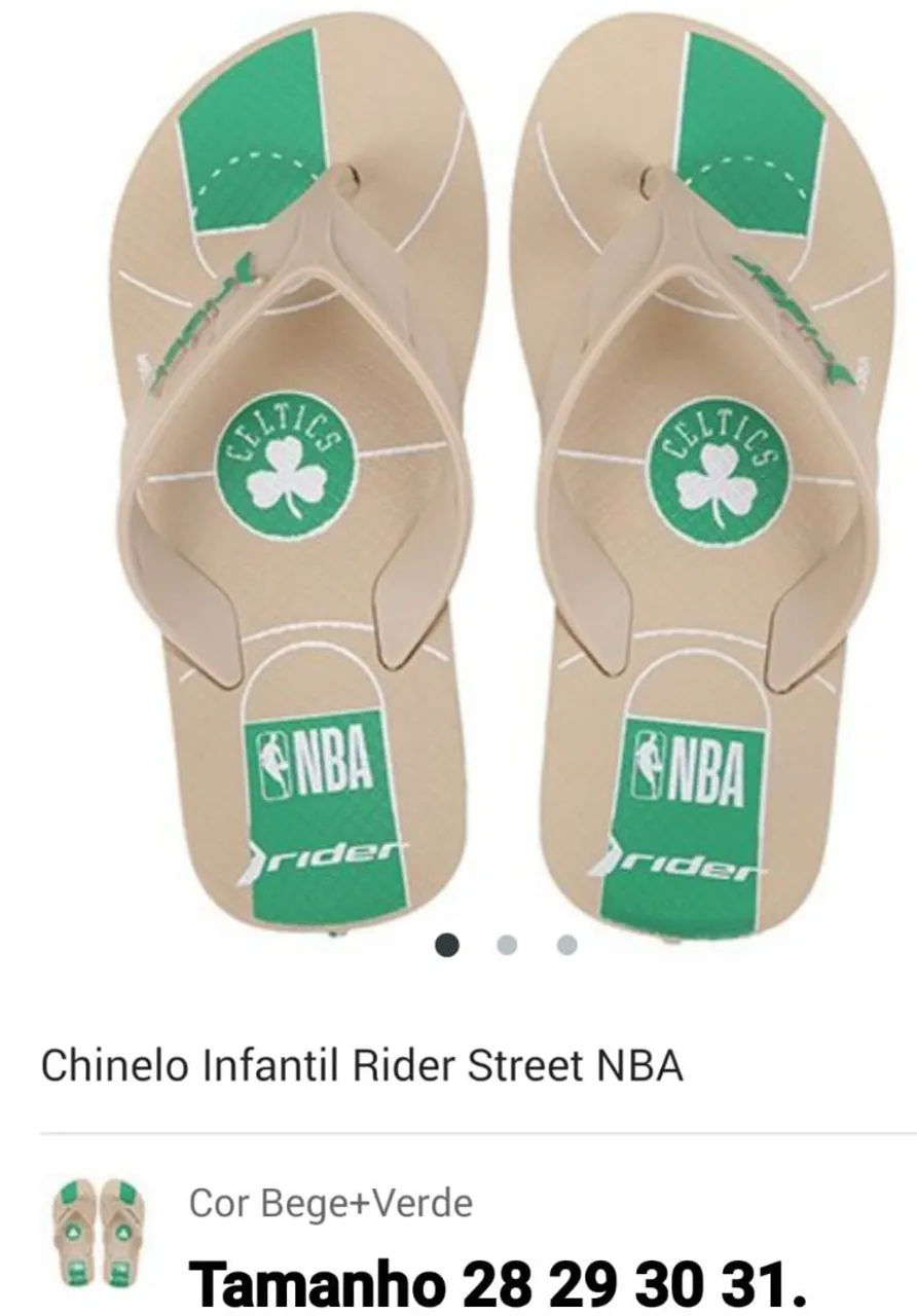 Chinelo Infantil Rider Street NBA Boston Celtics - Tamanho 28 ao 31