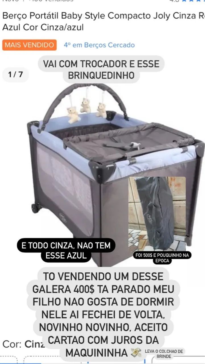 Berço Portátil Baby Style Compacto Joly Cinza