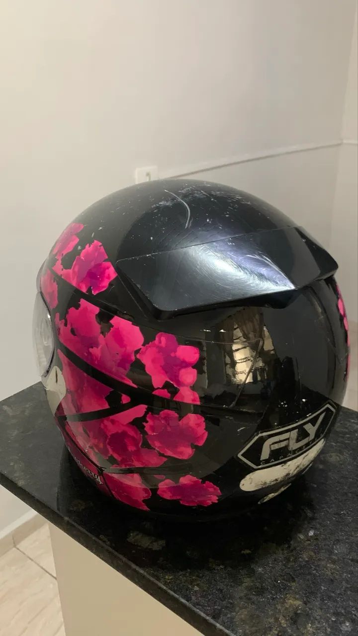 Capacete Feminino Fly Drive (rosa com preto) usado  - Foto 3