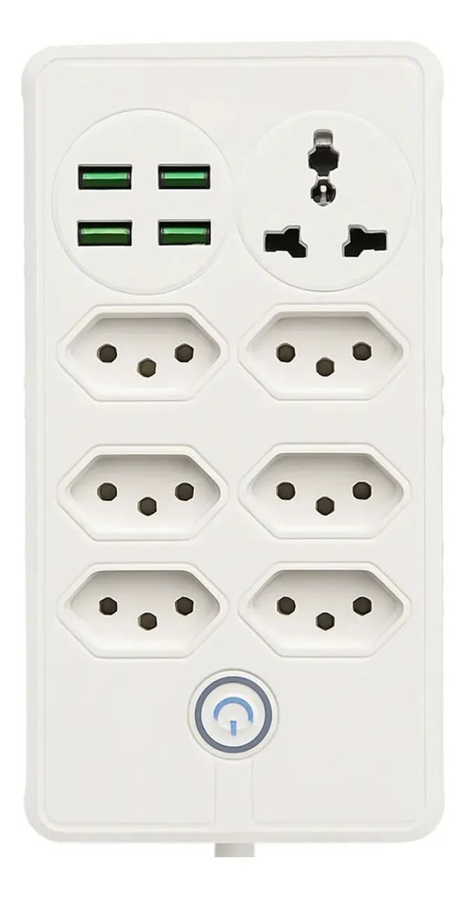 Extensão Régua Elétrica 7 Tomadas Com 4 Usb 