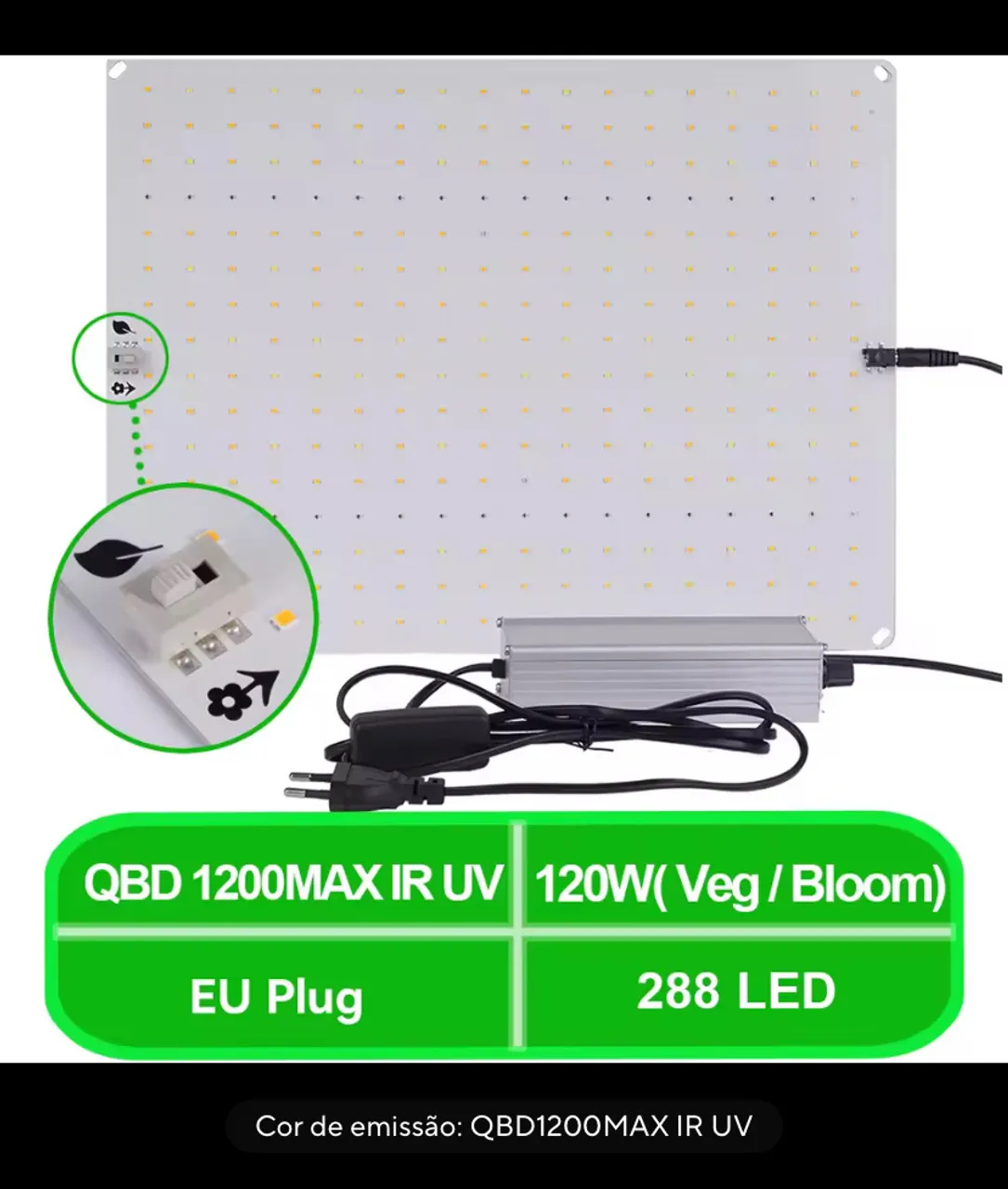 Painel LED Grow Light QBD 1200MAX IR UV 120W