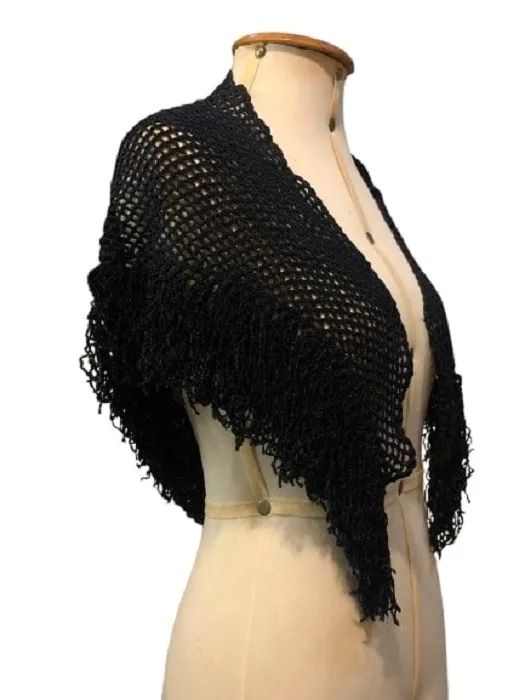 Xale De Crochê Linha Preto 110 cm x 50 cm - Foto 5