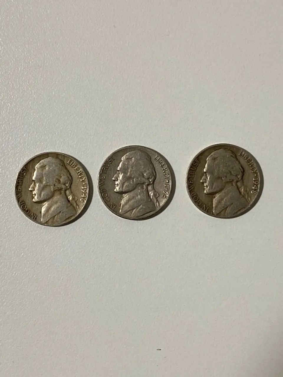 Kit 3 moedas de five cents EUA cinco centavos americanos 1946 1948 e 1958 - Foto 2