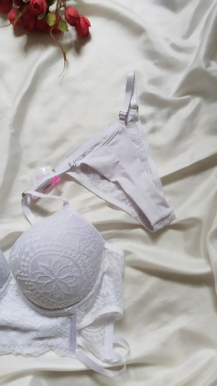 Conjunto de Lingerie Renda Branca G - Foto 4