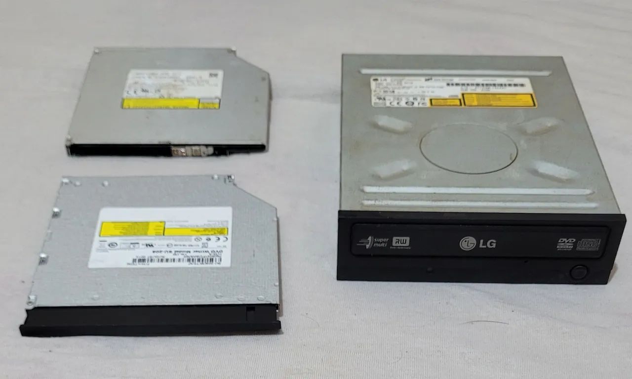 Lote 3 drives dvd rw - 1 desktop ide LG, 2 laptop notebook leitor CD DVD PC computador