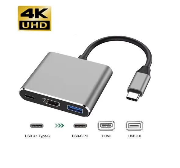 Hub adaptador tipo-c 3 em 1 4k - HDMI, USB 3.0 E TIPO C 3.1. - Foto 3