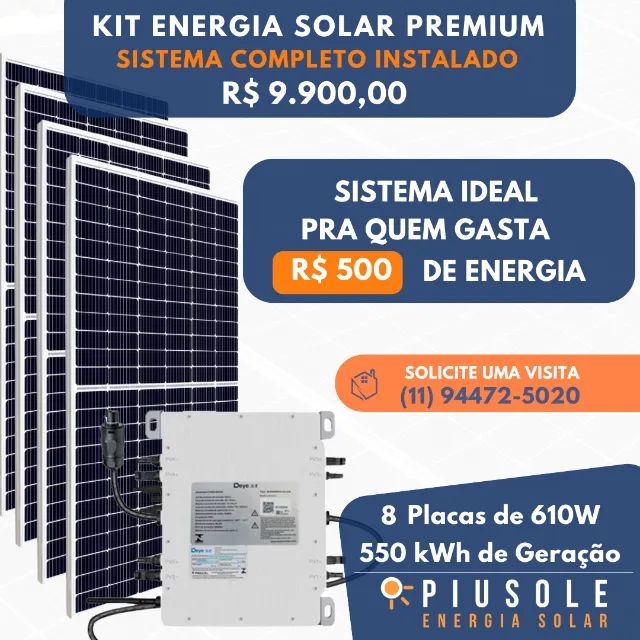 Kit Energia Solar Instalado 8 Placas 610W com Micro Inversor