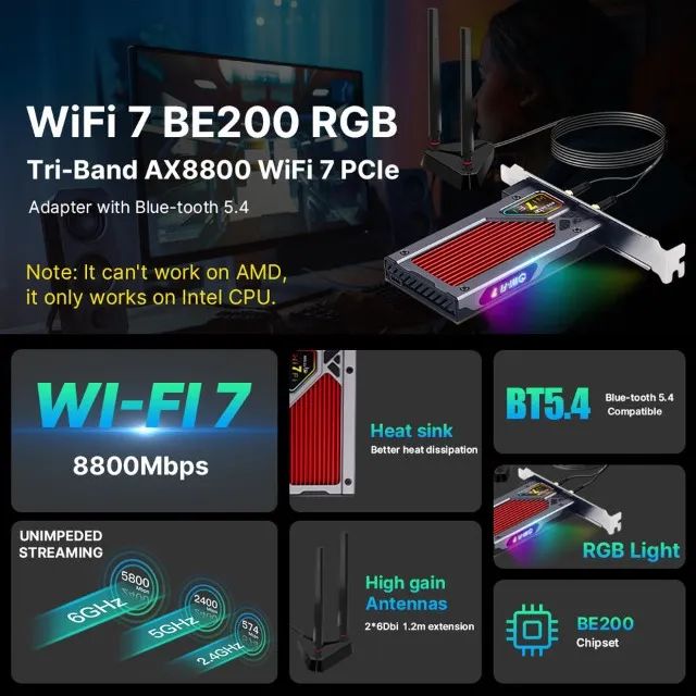 Adaptador Wi-Fi 7 e Bluetooth 5.4 FENVI PCIE  - Foto 2