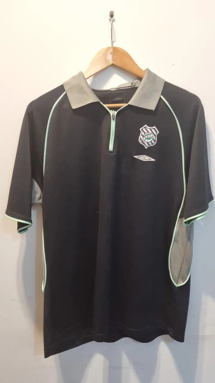 Camisa Polo Figueirense Esportiva Preta com Detalhes Verdes