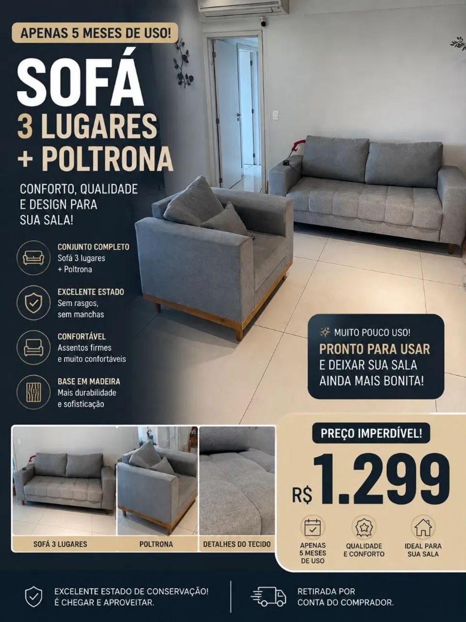 Sofá e poltrona novíssimos 