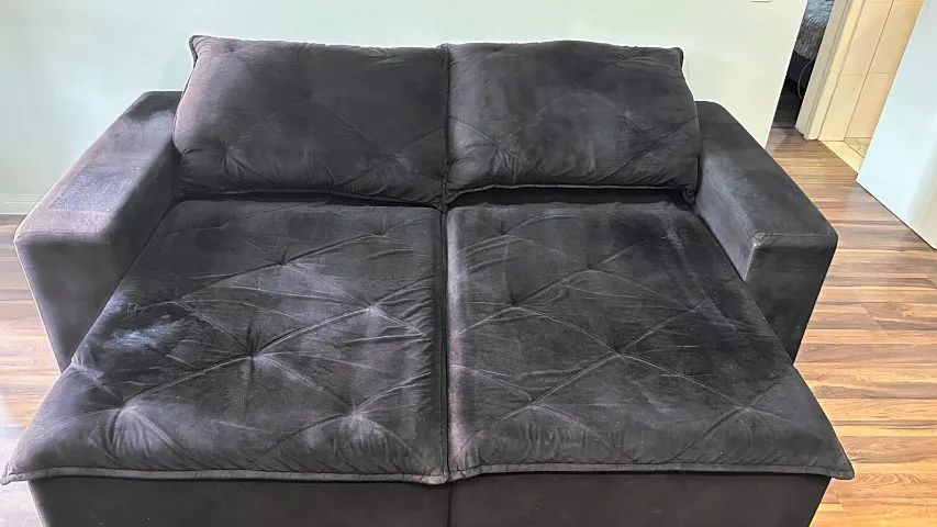 Sofá Retrátil e Reclinável 2,40m Veludo Preto - 2 Módulos