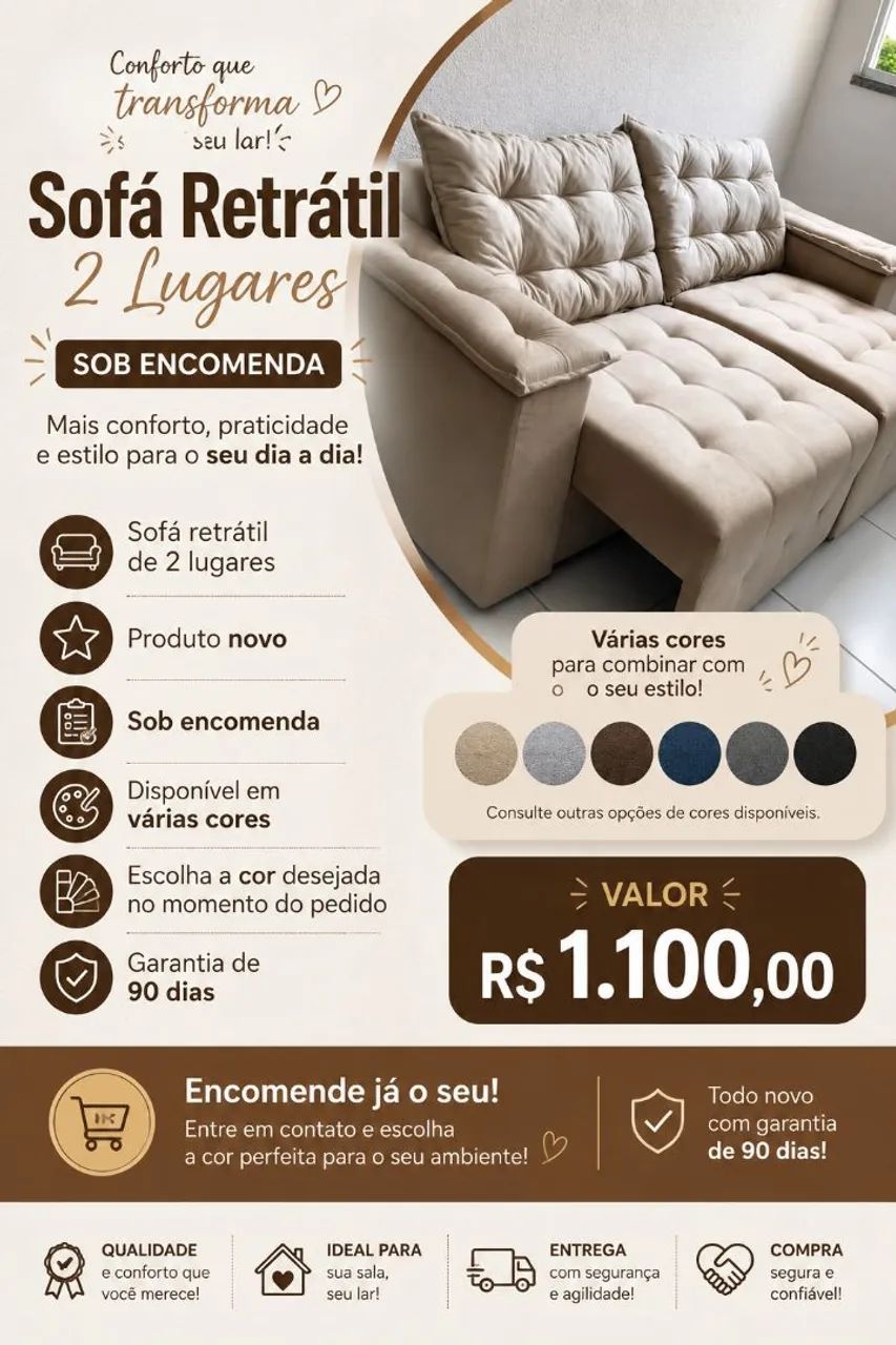 Sofá Retrátil 2 Lugares - Novo
