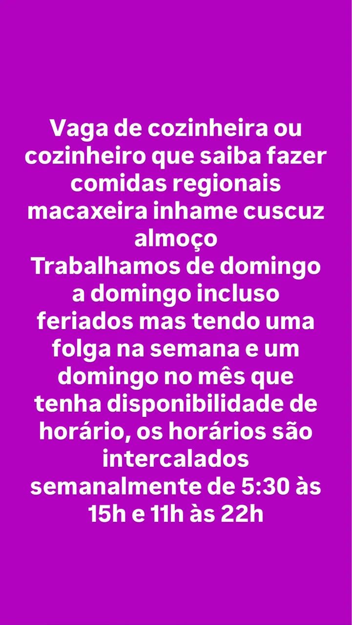 Vaga para cozinheiro ou cozinheira 