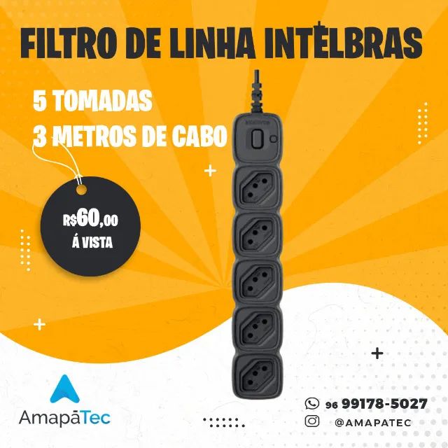 Filtro de linha Intelbras com 5 Tomadas 3 metros de cabo