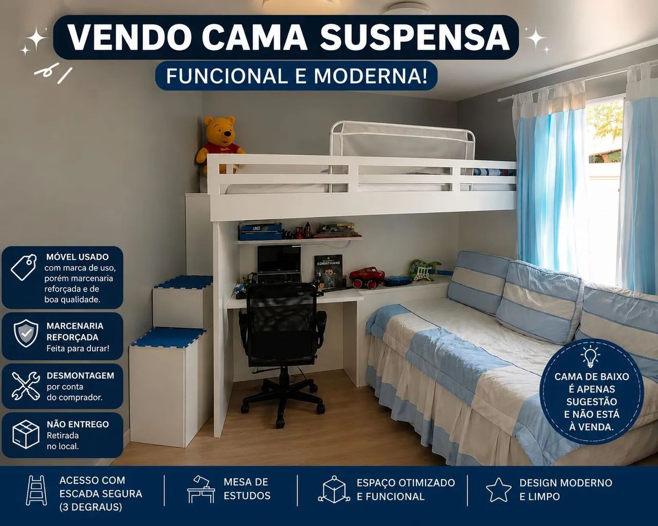 Cama elevada de solteiro  - Foto 3