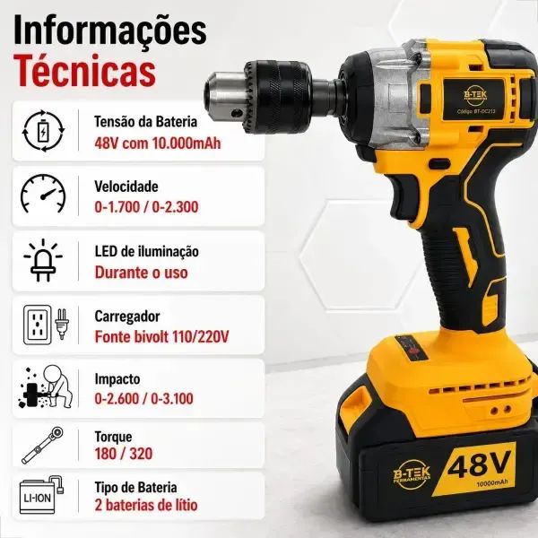 Parafusadeira e Furadeira de Impacto B-TEK Modelo BT-DZ13 NOVA - Foto 4