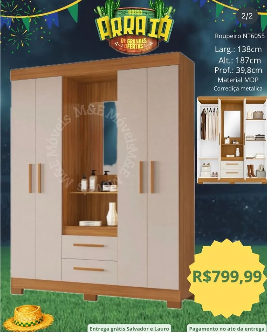Guarda roupa com espelho 4 portas