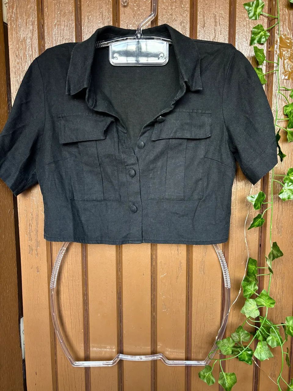 Cropped Preto Aquamar com Bolso