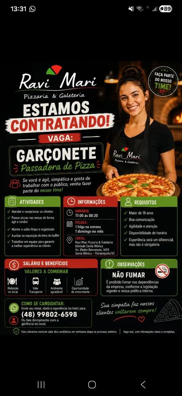 Vaga garçonete 