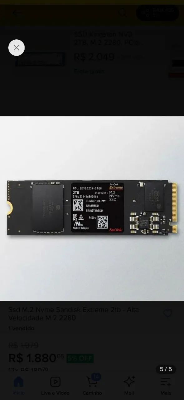 Ssd SanDisk 2TB Extreme 5.5gb/s M.2 - Armazenamento - Vila Nova