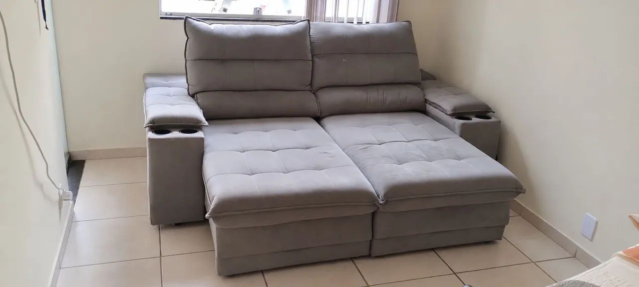 Sofá retrátil e reclinável 2,10m cinza - Foto 2