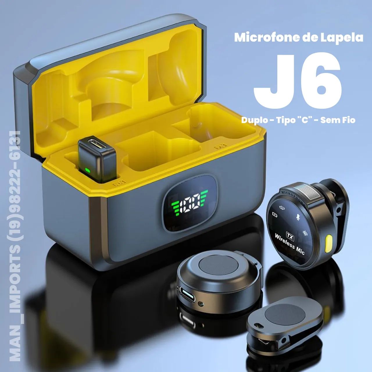 Microfone de Lapela Sem Fio J6 (Type-C) - Áudio Profissional no Seu Celular