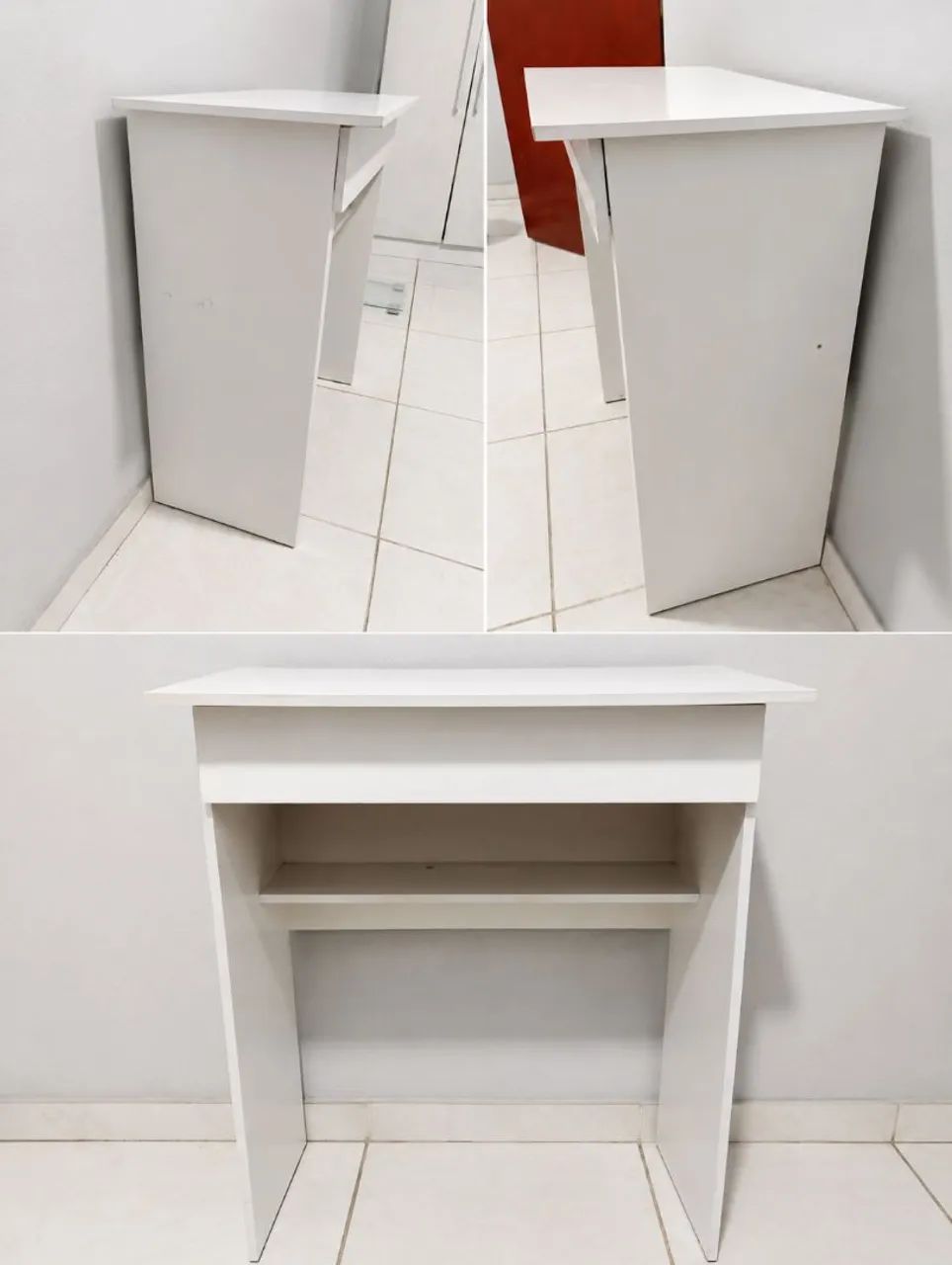 Mesa de Escritório Branca com Prateleira - Foto 4