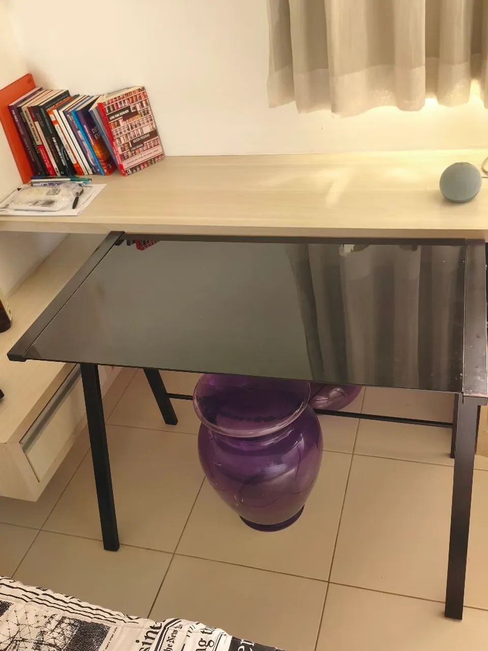 Mesa de Vidro Fumê com Estrutura Preta - Foto 3