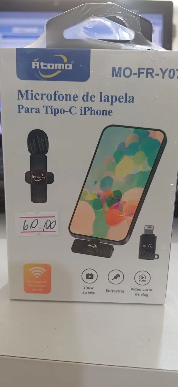 Microfone de Lapela para Tipo C e Iphone Átomo  MO-FR-Y07