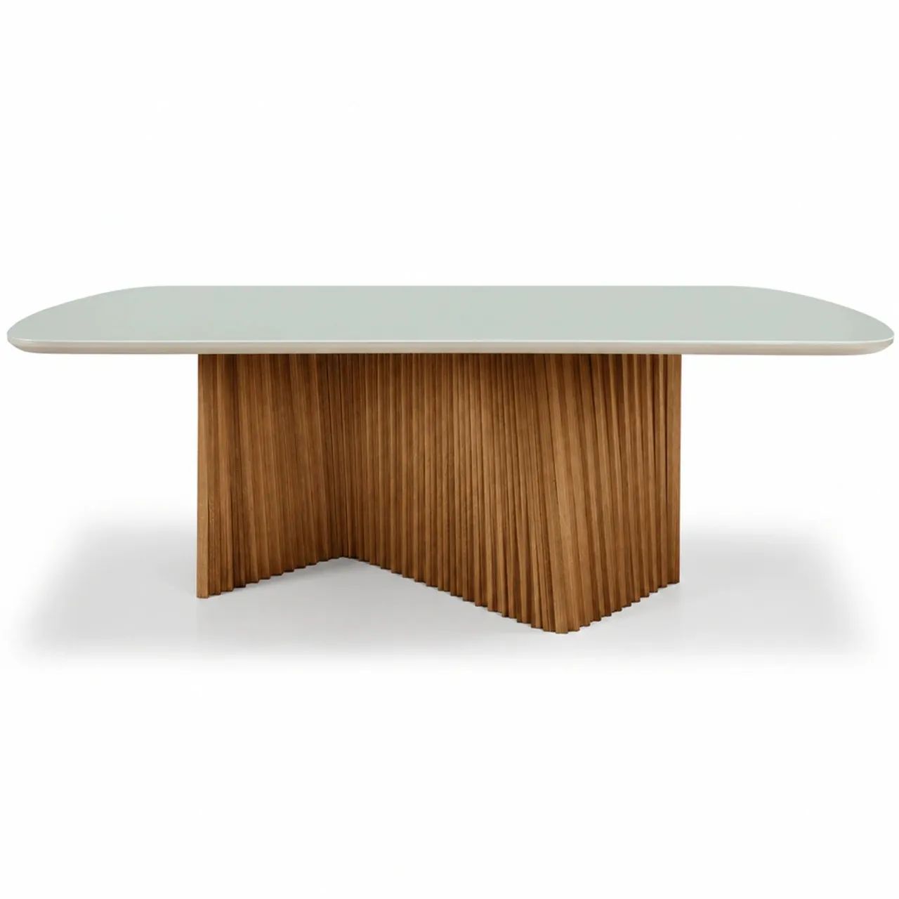 CONJUNTO DE MESA LYON COM BASE RIPADA EM MADEIRA MACIÇA COM CADEIRAS ÂMBAR - Foto 2