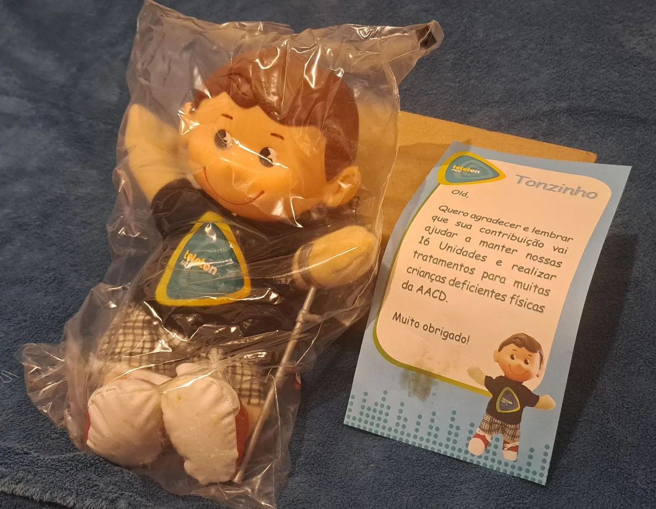 Pra colecionador: Boneco Tonzinho com muleta AACD- Teleton original e lacrado