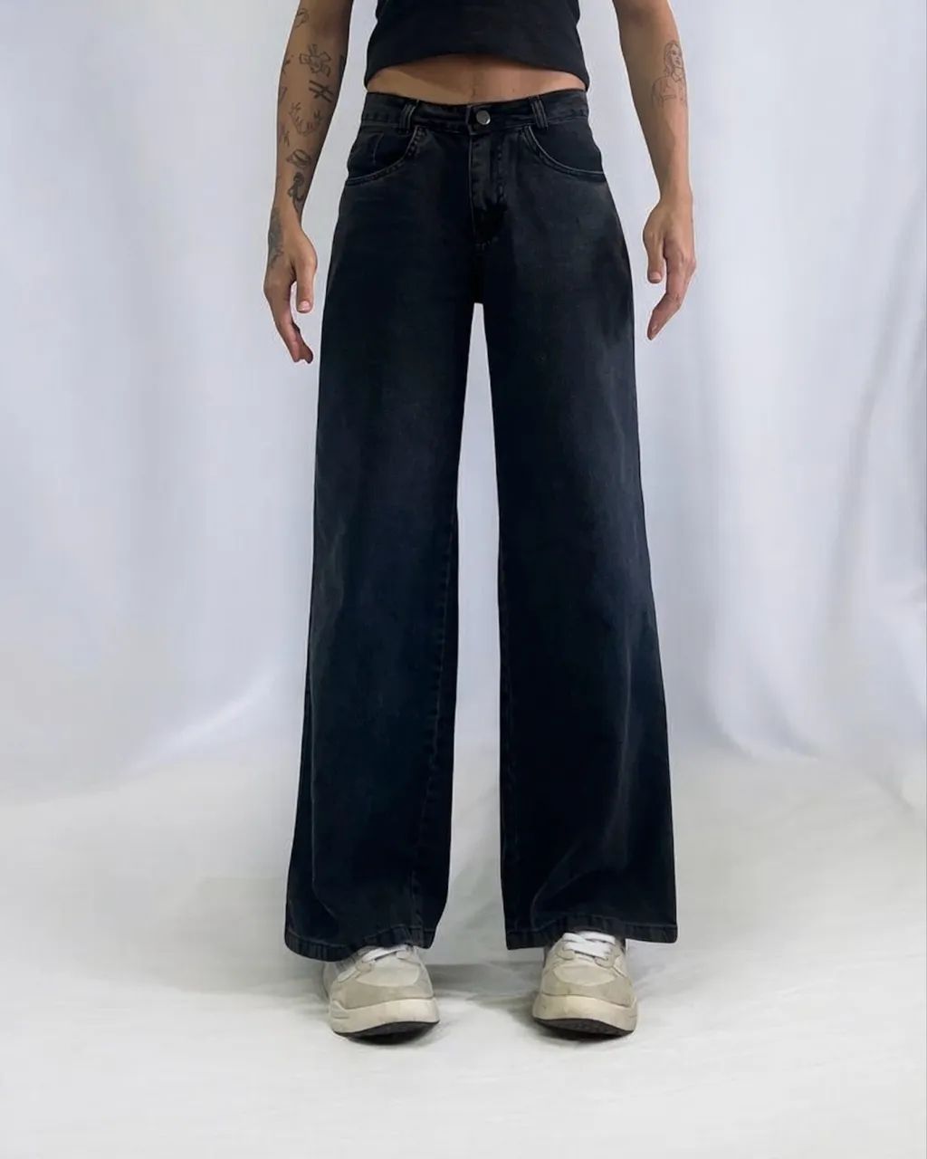 Calça Wide Leg Preta Estonada - Foto 2
