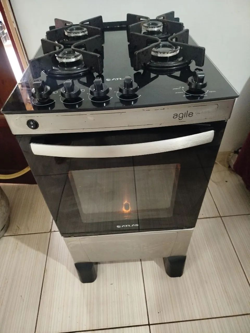 Vendo fogão Atlas inox tampo de vidro elétrico 4 bocas