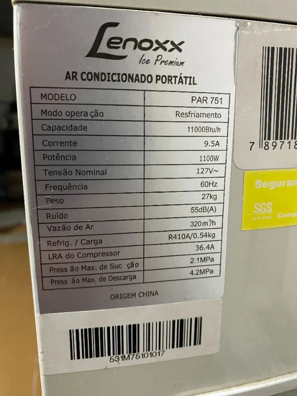 AR CONDICIONADO PORTÁTIL LENOXX 11.000 Btus PREMIUM - Ar