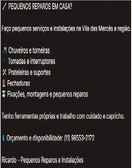 Pequenos Reparos e Instalações - Vila das Mercês e Região