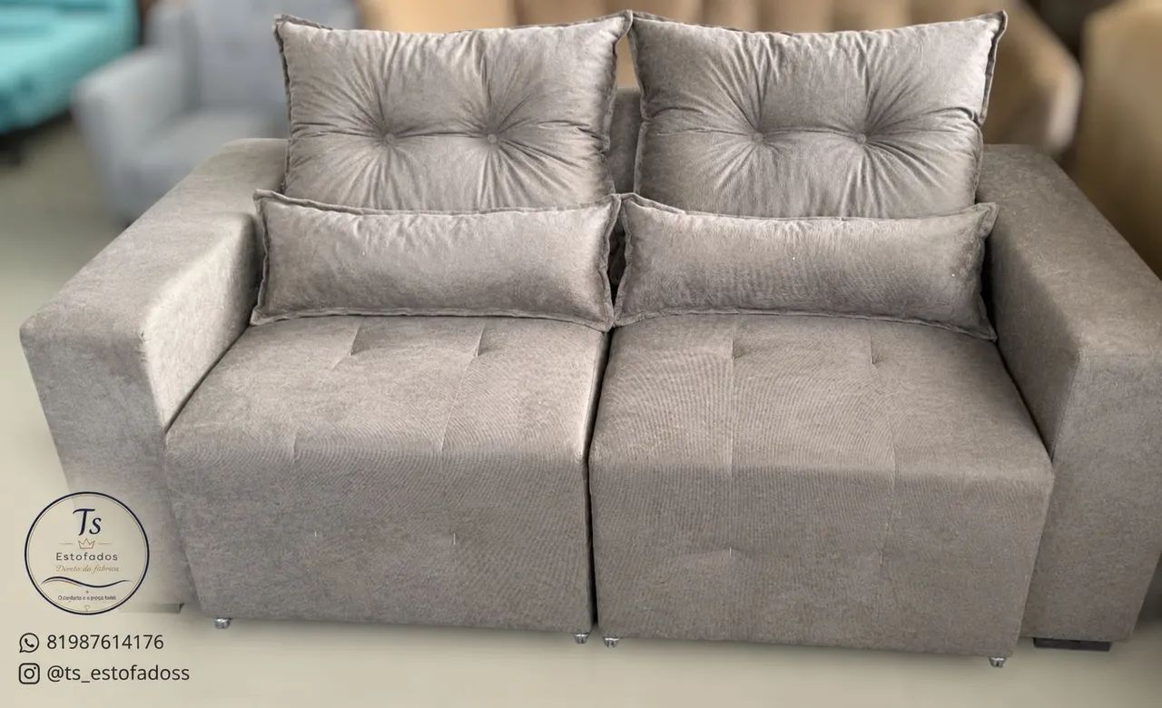 SOFÁ RETRÁTIL CINZA 1,80 