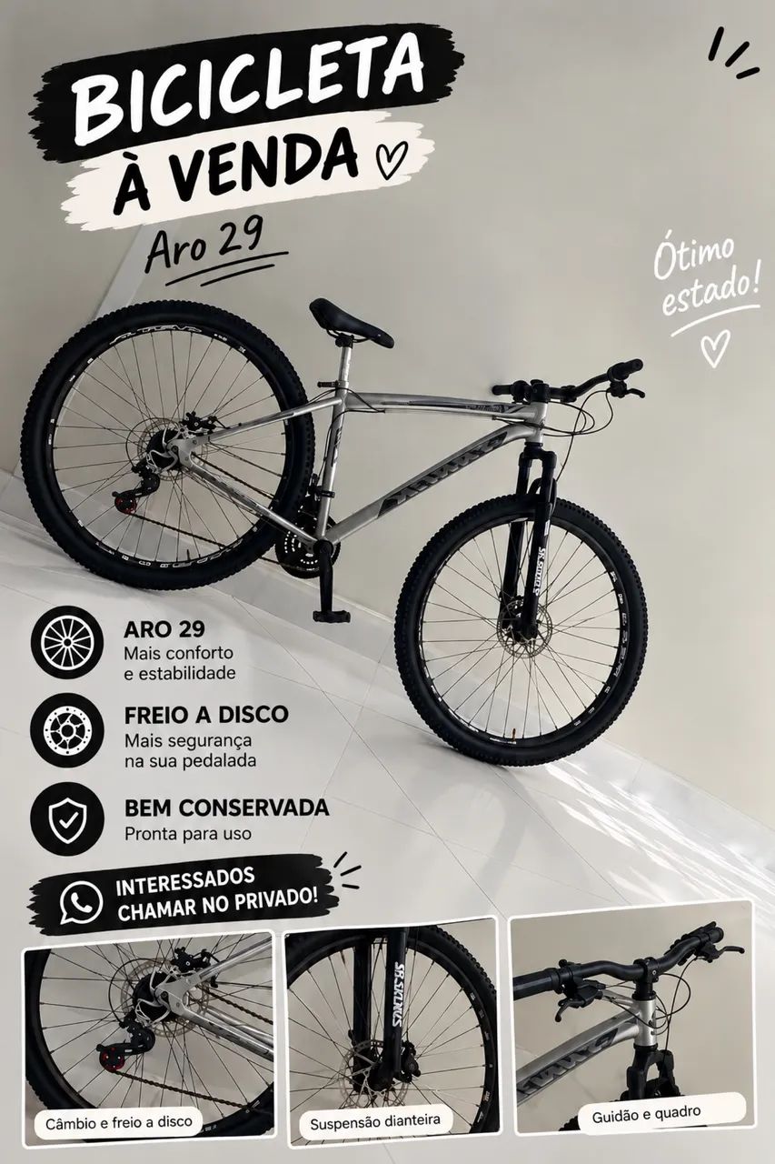Bicicleta aro 29 em ótimo estado, freio a disco 