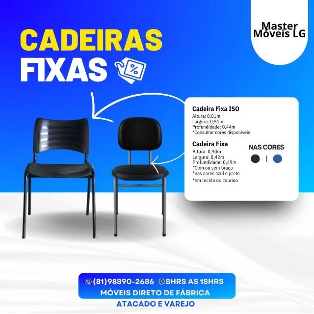 Cadeira Fixa escritório Iso plástica ou  estofada menor preço 