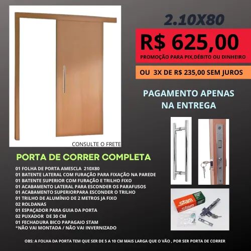 Porta de correr interna para quarto completa  - frete a combinar