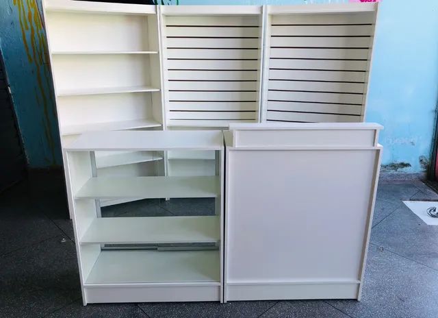 BALCÃO CAIXA VITRINE + PRATELEIRA CANALETADO KIT COMPLETO 