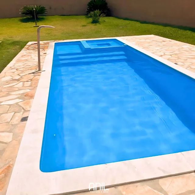 Piscina de fibra 7,5 metros retangular com spa e praia - Foto 4