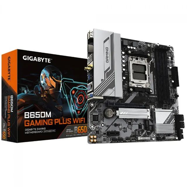 Placa Mãe Gigabyte B650M Gaming Plus WiFi, Chipset B650, AMD AM5, M-ATX, DDR5, 12x 91,77