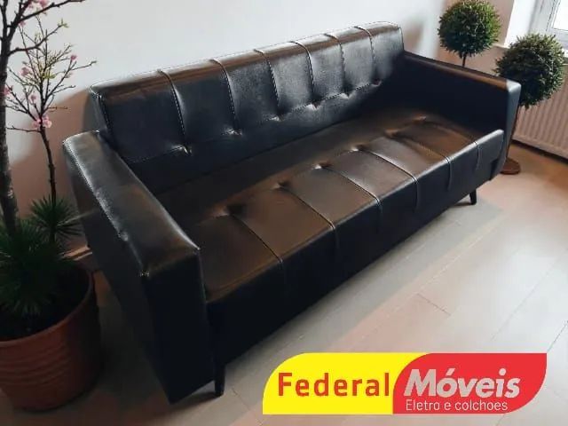 Sofá com 3 Lugares Ideal p/ Recepção 1,75m Preto Oferta - Entregamos