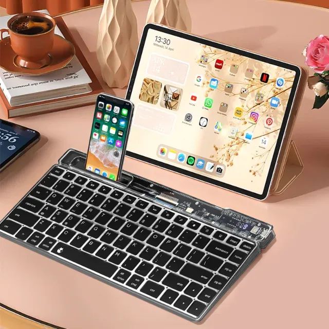 Uniwity Mini Teclado Transparente Bluetooth Sem Fio Compatível com PC, iPhone e Android
