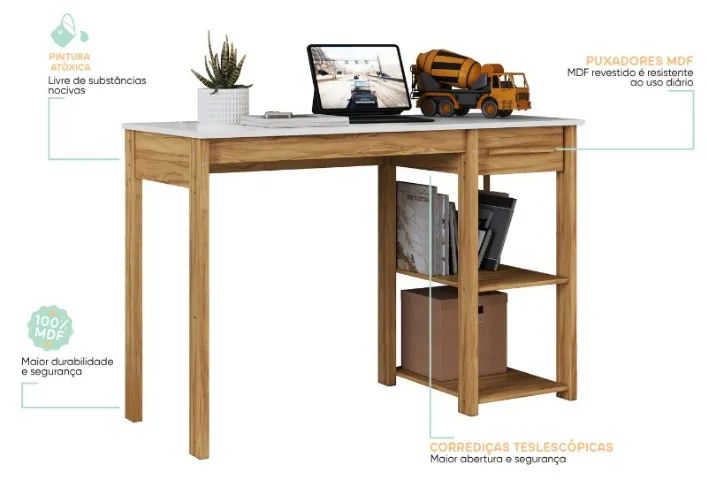 Mesa de Estudo com Gaveta, 100% MDF - Peroba - Foto 2