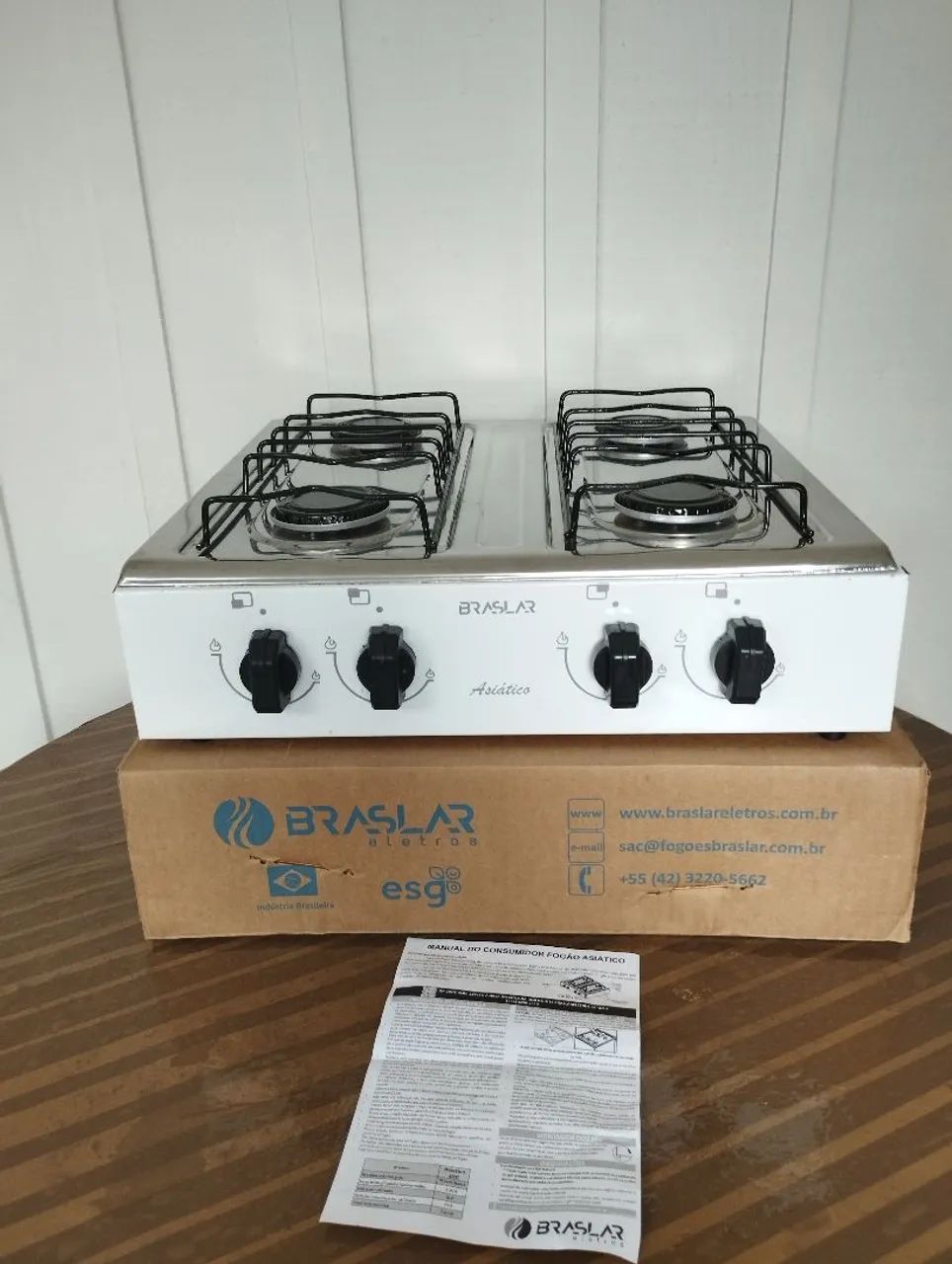 Fogão de mesa 4 bocas acendimento manual Braslar branco