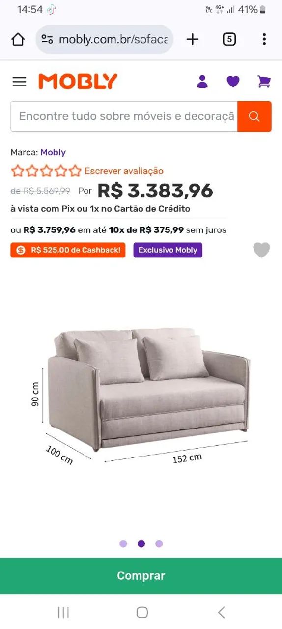 Sofá-Cama 2 Lugares Casal Charle Veludo Bege novo   - Foto 3